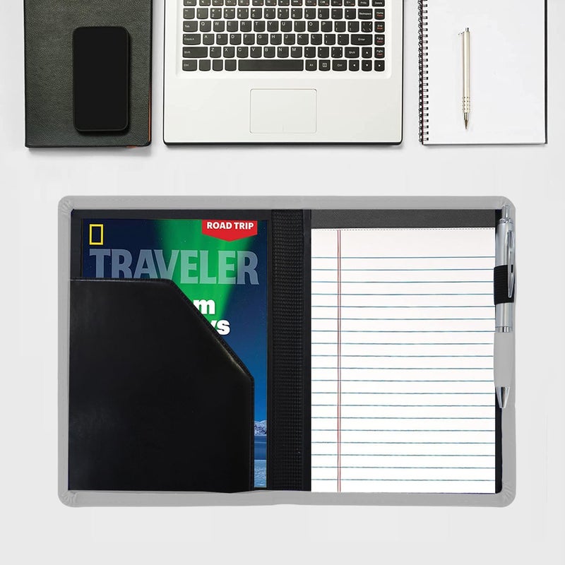 Konper Classic Padfolio/Junior Portfolio Folder Case, Business A5 Binder Organizer Notepad for Men Women, 5 x 8 Writing Pad Included, Gray - Image 4